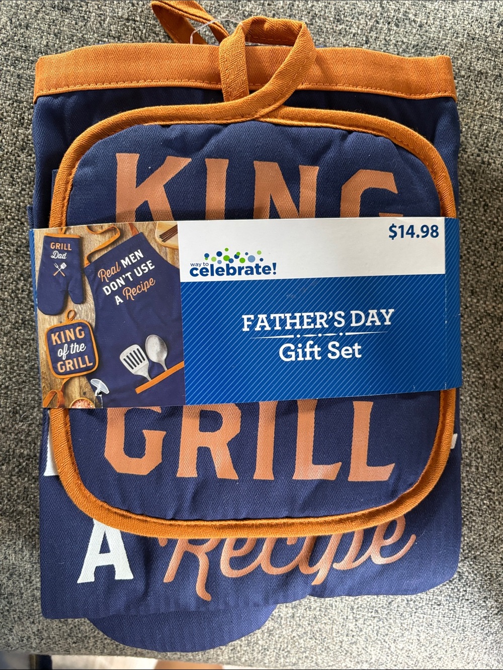 Mainstays Navy Oven Mitt and Apron Set with Orange Trim